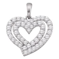 Womens Round Diamond Heart Pendant 3/4 Cttw 10kt White Gold - REF-43A5M