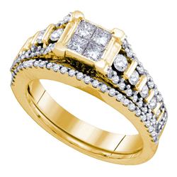Princess Diamond Bridal Wedding Ring Band Set 1 Cttw 14kt Yellow Gold - REF-120R5X