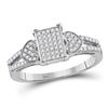 Image 1 : Womens Round Diamond Double Heart Square Cluster Ring 1/4 Cttw 10kt White Gold - REF-20A9M