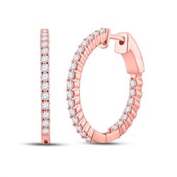 Womens Round Diamond Inside Outside Hoop Earrings 1 Cttw 10kt Rose Gold - REF-58M9H