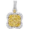 Image 1 : Womens Round Yellow Diamond Quatrefoil Frame Cluster Pendant 1-5/8 Cttw 14kt White Gold - REF-109W5K