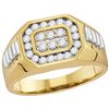 Image 1 : Mens Round Diamond Octagon Ribbed Cluster Ring 1/2 Cttw 10kt Two-tone Gold - REF-38M9H