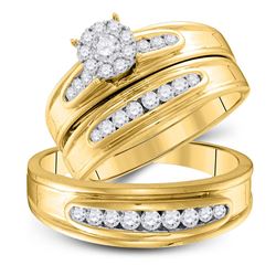 His Hers Round Diamond Cluster Matching Wedding Set 3/4 Cttw 10kt Yellow Gold - REF-65H5R