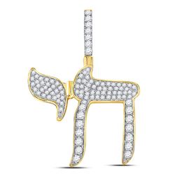 Mens Round Diamond Jewish Hebrew Chai Charm Pendant 3/4 Cttw 10kt Yellow Gold - REF-36K9Y