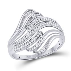 Womens Round Diamond Stripe Fashion Ring 1/12 Cttw 10kt White Gold - REF-9M5H