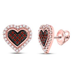 Womens Round Red Color Enhanced Diamond Heart Earrings 1/4 Cttw 10kt Rose Gold - REF-13A9M