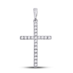 Womens Round Diamond Cross Pendant 1/5 Cttw 10kt White Gold - REF-12M9H