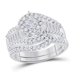 Princess Diamond Bridal Wedding Ring Band Set 1-1/4 Cttw 14kt White Gold - REF-112X5A