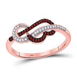 Womens Round Red Color Enhanced Diamond Heart Strand Ring 1/8 Cttw 10kt Rose Gold - REF-13K5Y