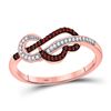 Image 1 : Womens Round Red Color Enhanced Diamond Heart Strand Ring 1/8 Cttw 10kt Rose Gold - REF-13K5Y