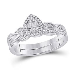 Baguette Diamond Bridal Wedding Ring Band Set 1/5 Cttw 10kt White Gold - REF-25N9F