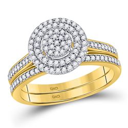 Round Diamond Bridal Wedding Ring Band Set 1/3 Cttw 10kt Yellow Gold - REF-24Y9N