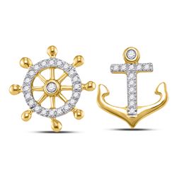 Womens Round Diamond Anchor Wheel Nautical Earrings 1/10 Cttw 10kt Yellow Gold - REF-15A9M