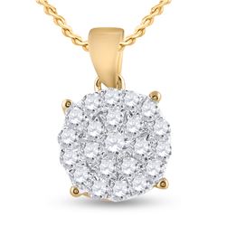 Womens Round Diamond Cluster Pendant 3/4 Cttw 10kt Yellow Gold - REF-41N9F