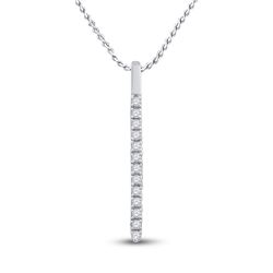Womens Round Diamond Bar Pendant 1/10 Cttw 14kt White Gold - REF-8F9W