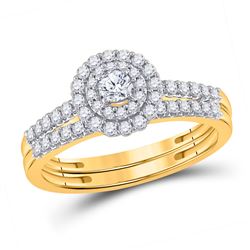 Round Diamond Bridal Wedding Ring Band Set 1/2 Cttw 10kt Yellow Gold - REF-44N5F