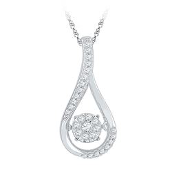 Womens Round Diamond Moving Cluster Teardrop Pendant 1/6 Cttw 10kt White Gold - REF-16Y9N