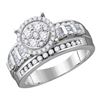 Image 1 : Round Diamond Cluster Bridal Wedding Engagement Ring 1/2 Cttw Size 6 10kt White Gold - REF-30H9R