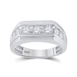 Mens Round Diamond Flat Top Band Ring 1 Cttw 10kt White Gold - REF-67A5M