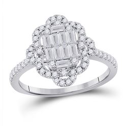 Womens Baguette Diamond Fashion Ring 3/4 Cttw 14kt White Gold - REF-54A5M