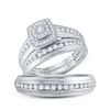 Image 1 : His Hers Round Diamond Solitaire Matching Wedding Set 7/8 Cttw 14kt White Gold - REF-85M9H