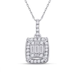 Womens Baguette Diamond Cluster Pendant 1/2 Cttw 14kt White Gold - REF-43F5W