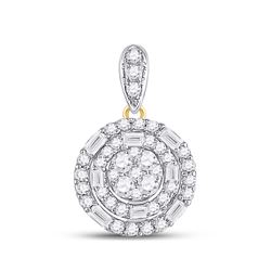Womens Baguette Diamond Circle Cluster Pendant 3/8 Cttw 14kt Yellow Gold - REF-38N9F