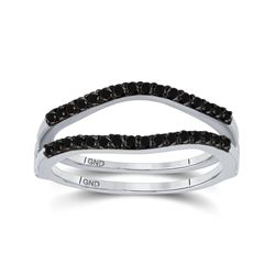 Womens Round Black Color Enhanced Diamond Wrap Ring Guard Enhancer 1/3 Cttw 10kt White Gold - REF-19
