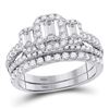 Image 1 : Emerald Diamond 3-Stone Bridal Wedding Ring Band Set 1-1/2 Cttw 14kt White Gold - REF-164X5A