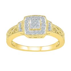 Womens Round Diamond Square Cluster Ring 1/5 Cttw 10kt Yellow Gold - REF-19N9F