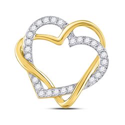 Womens Round Diamond Double Heart Pendant 1/4 Cttw 10kt Yellow Gold - REF-16W9K