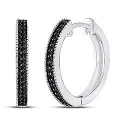 Womens Round Black Color Enhanced Diamond Hoop Earrings 1/10 Cttw 10kt White Gold - REF-9W5K