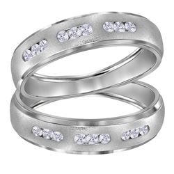 His Hers Round Diamond Matching Wedding Band Set 1/4 Cttw 14kt White Gold - REF-43F5W