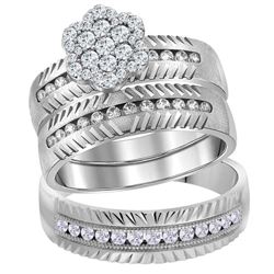 His Hers Round Diamond Cluster Matching Wedding Set 3/4 Cttw 14kt White Gold - REF-93W9K