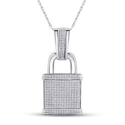 Mens Round Diamond Lock Padlock Charm Pendant 1-1/2 Cttw 10kt White Gold - REF-76R5X