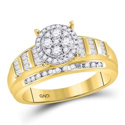 Round Diamond Cluster Bridal Wedding Engagement Ring 1/2 Cttw 10kt Yellow Gold - REF-29F9W