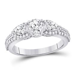 Round Diamond 3-stone Bridal Wedding Engagement Ring 1-1/3 Cttw 14kt White Gold - REF-186N5F