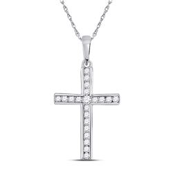 Womens Round Diamond Cross Pendant 1/5 Cttw 10kt White Gold - REF-13W9K