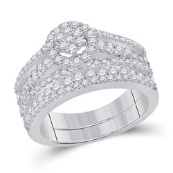 Round Diamond Bridal Wedding Ring Band Set 1-3/8 Cttw 14kt White Gold - REF-82Y9N