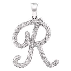 Womens Round Diamond Cursive Letter R Pendant 1/5 Cttw 10kt White Gold - REF-14F5W