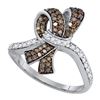 Image 1 : Womens Round Brown Diamond Knot Bow Ring 1/2 Cttw 10kt White Gold - REF-26K5Y