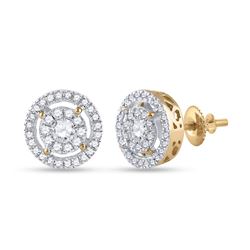 Womens Round Diamond Cluster Earrings 1/2 Cttw 14kt Yellow Gold - REF-43X5A