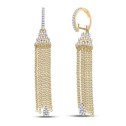 Womens Round Diamond Chain Teardrop Dangle Earrings 1-5/8 Cttw 14kt Yellow Gold - REF-137R9X