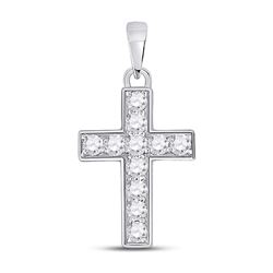 Womens Round Diamond Cross Pendant 1/4 Cttw 10kt White Gold - REF-13F9W