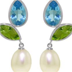 Genuine 16.6 ctw Blue Topaz & Peridot Earrings 14KT White Gold - REF-45M7T