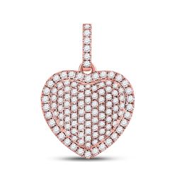 Womens Round Diamond Heart Pendant 1 Cttw 14kt Rose Gold - REF-58K9Y