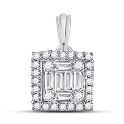 Womens Baguette Diamond Square Cluster Pendant 1/5 Cttw 14kt White Gold - REF-17K5Y