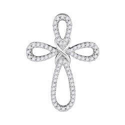 Womens Round Diamond Cross Pendant 1/3 Cttw 10kt White Gold - REF-16W9K