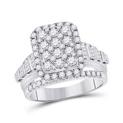 Womens Round Diamond Rectangle Cluster Ring 1-3/4 Cttw 14kt White Gold - REF-126F9W