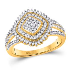 Womens Round Diamond Offset Square Cluster Ring 1/4 Cttw 10kt Yellow Gold - REF-20W5K